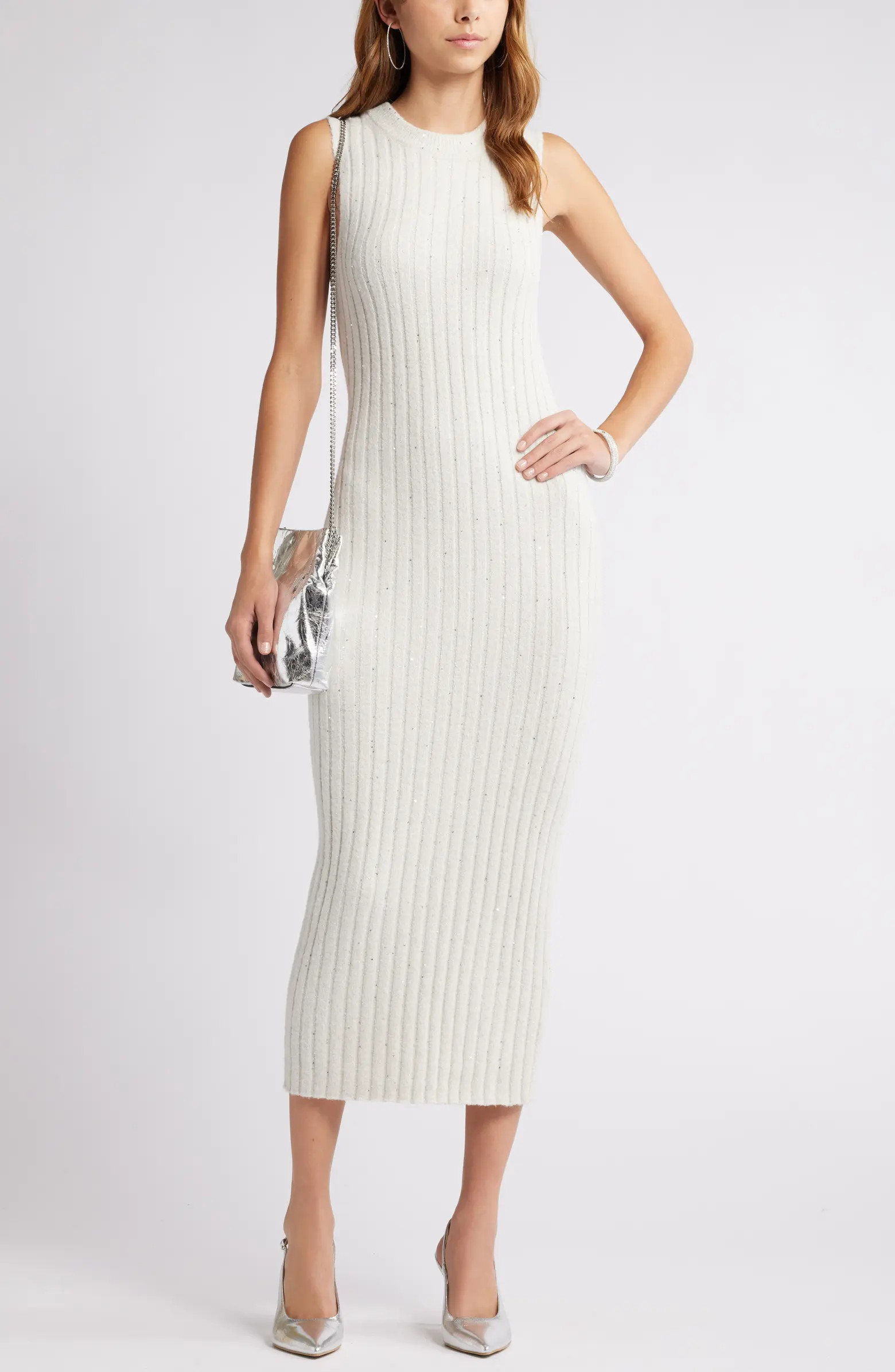 Open Edit Sequin Rib Midi Sweater Dress | Nordstrom | Nordstrom