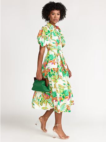 palm paradise poplin midi shirt dress - flying tomato | New York & Company