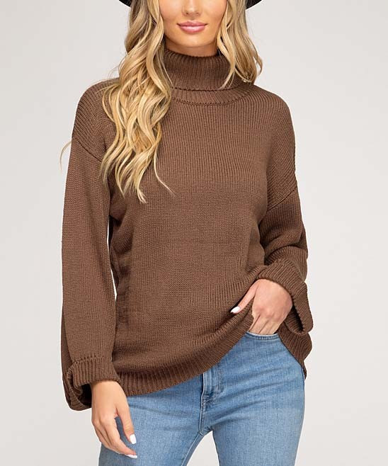 Avenue Hill Women's Pullover Sweaters MOCHA - Mocha Brown Turtleneck Sweater - Women | Zulily