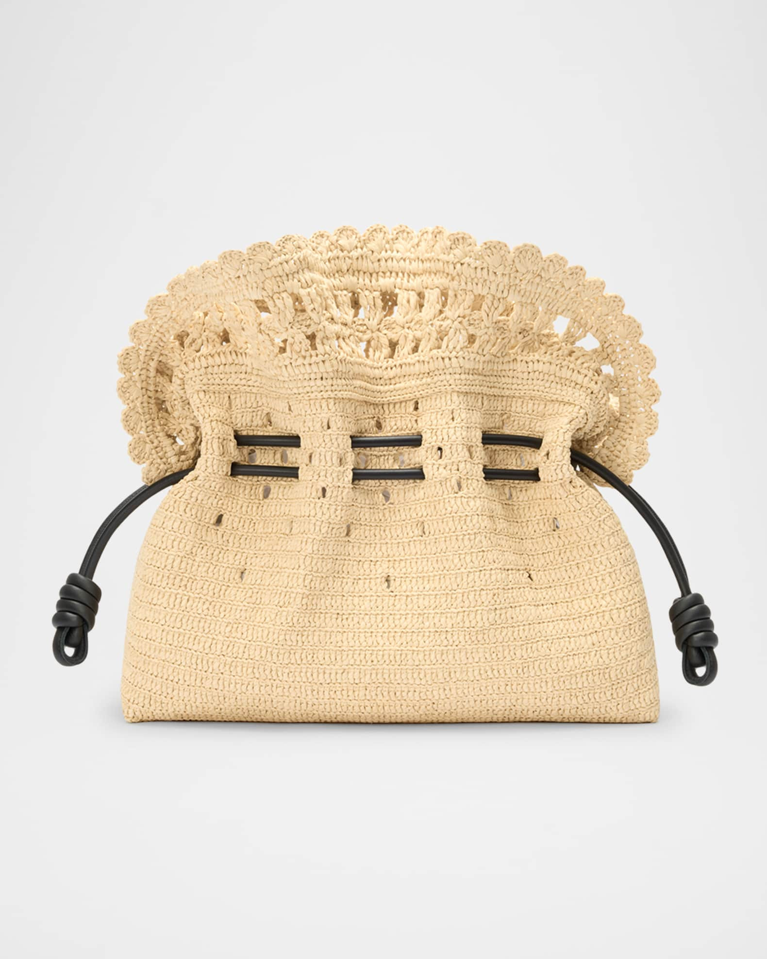 x Paula's Ibiza Flamenco Medium Ruffled Clutch Bag in Raffia | Neiman Marcus