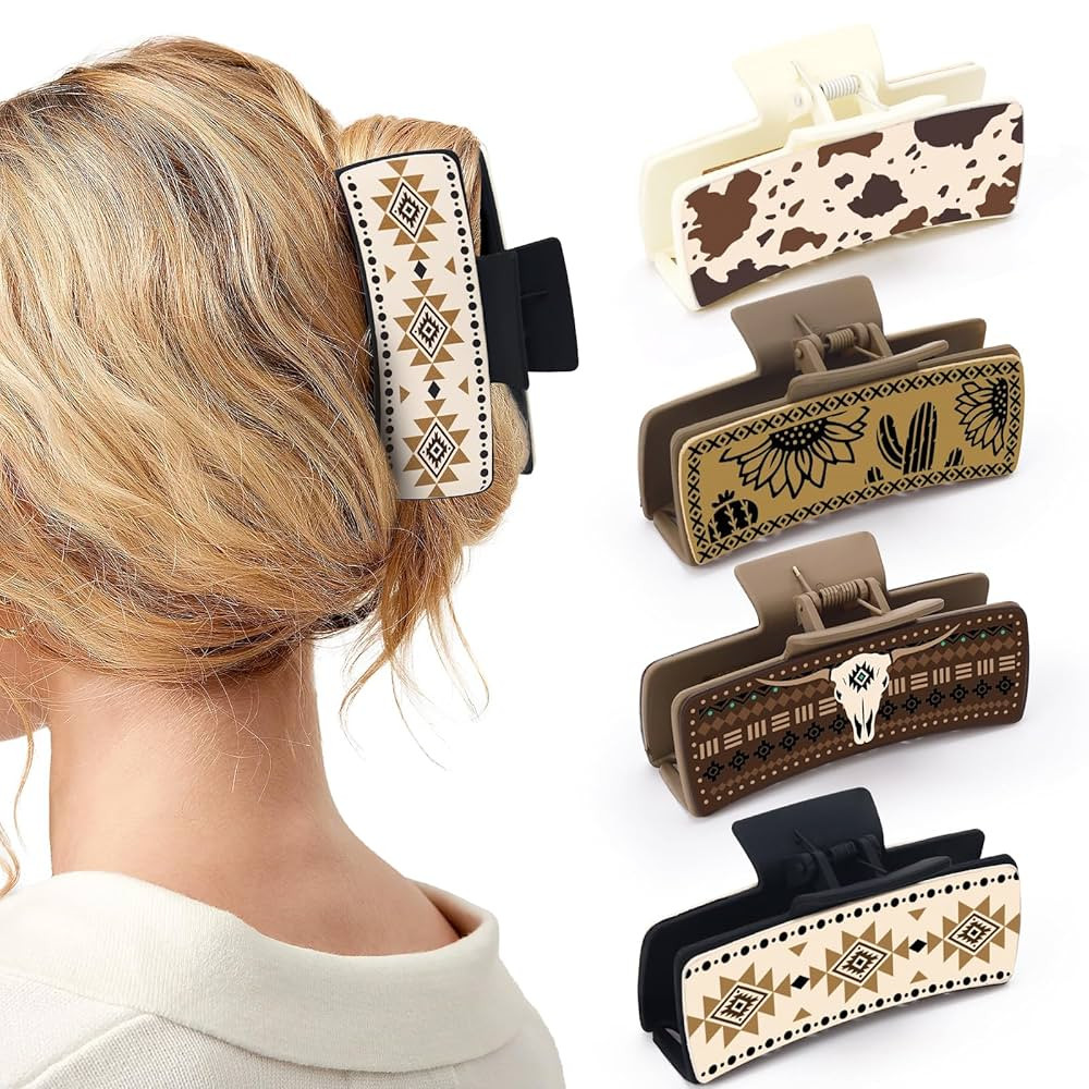 Western Leather Hair Claw Clips Sunflower Floral Square Claw Clips for Hairstyling Southwest Cow ... | Amazon (US)