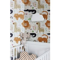 Safari Animals Wallpaper, Removable & Peel&stick Wall Art, Traditional Pre Paste Wallpaper, Kids Nur | Etsy (US)