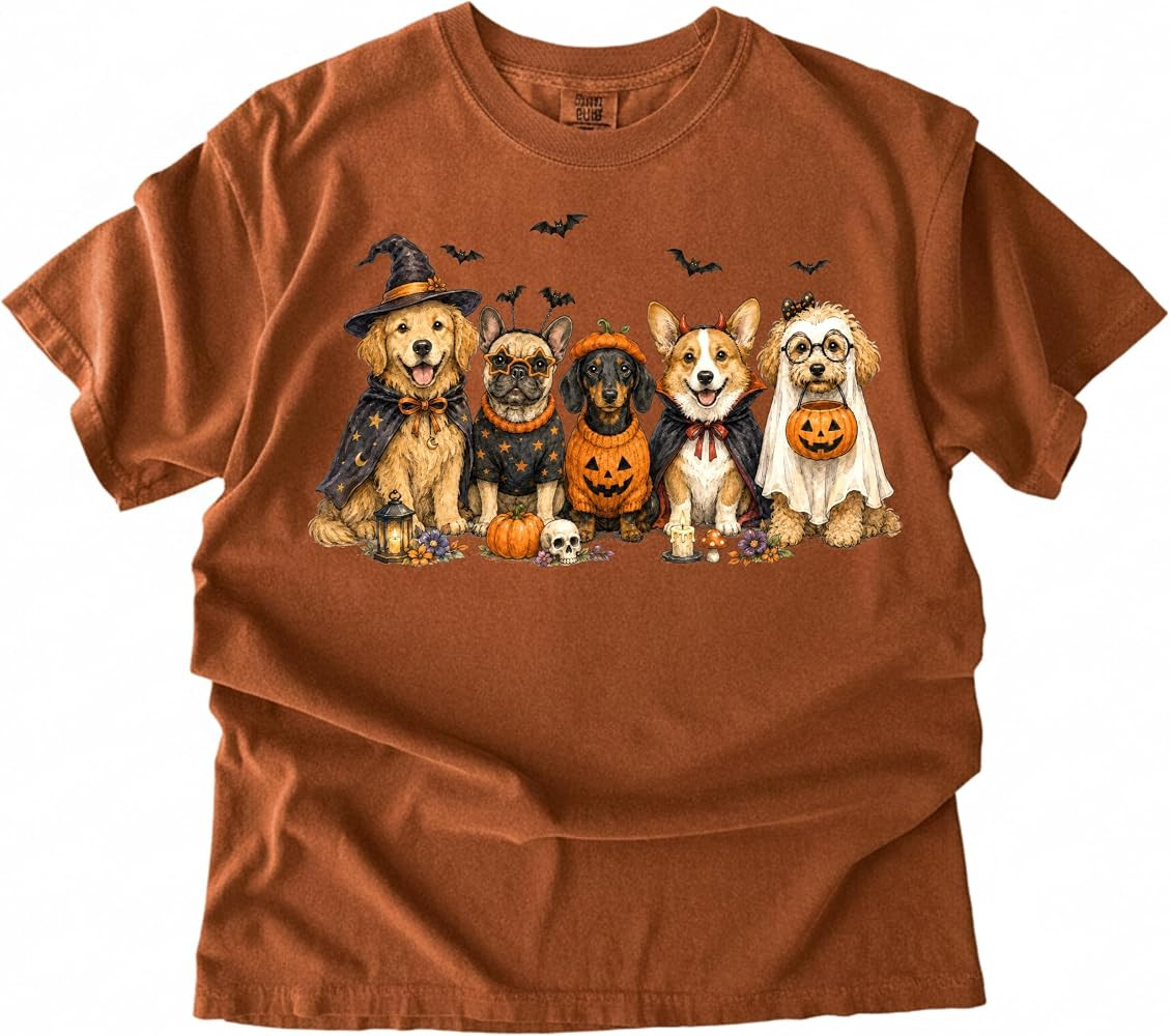 Halloween Dogs Shirt for Women, Cute Spooky Dog Graphic Tee, Funny Halloween Dog T-Shirt, Witch P... | Amazon (US)