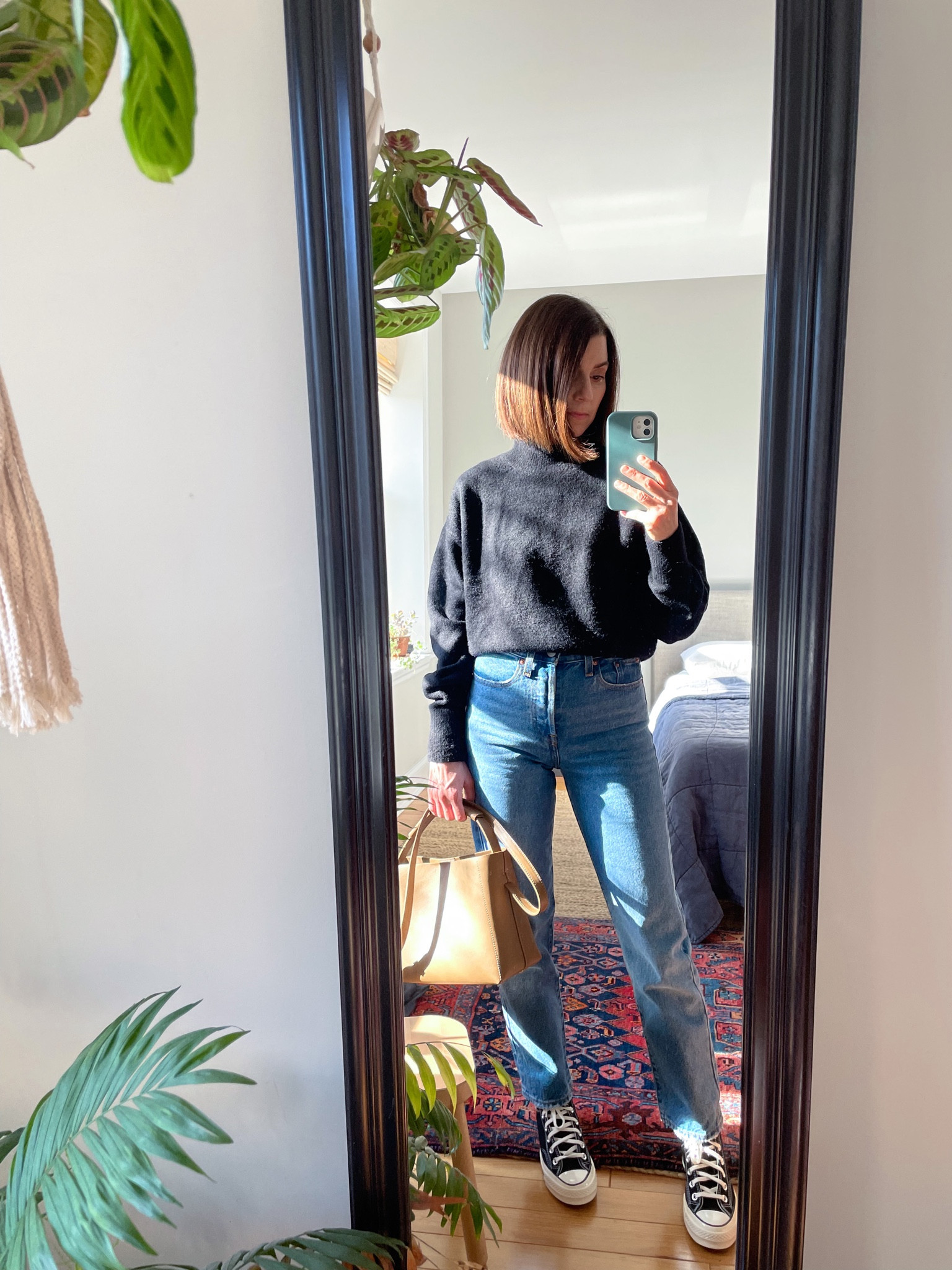 •Levi’s Wedgie Straight in Oxnard Haze (24x26) — ON SALE!
•& Other Stories mock neck sweater
•Madewell tank bodysuit (underneath)
•Converse Chuck 70 Canvas (full size down)
•Flattered Hedda Midi bag

#LTKsalealert #LTKunder100 #LTKSeasonal