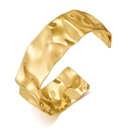ENSKEFEN Hammered Gold Cuff Bracelet for Women Vintage Boho Bangle Bracelets Adjustable Open Cuff Bangles Irregular Statement Gold Bracelet Wrist Arm Cuff Bracelets | Amazon (US)