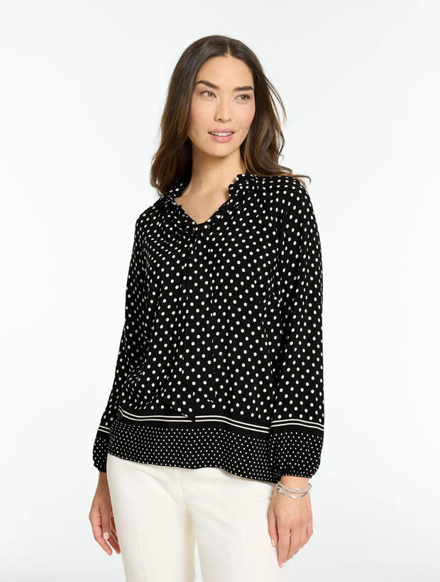 Tie Neck Ruffle Top - Lovely Dot | Talbots
