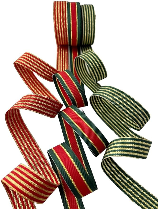 USA | American Made 7/8" Christmas Striped Grosgrain Ribbon #1 Combo Pack - 27 Yards - 3 Rolls (H... | Amazon (US)
