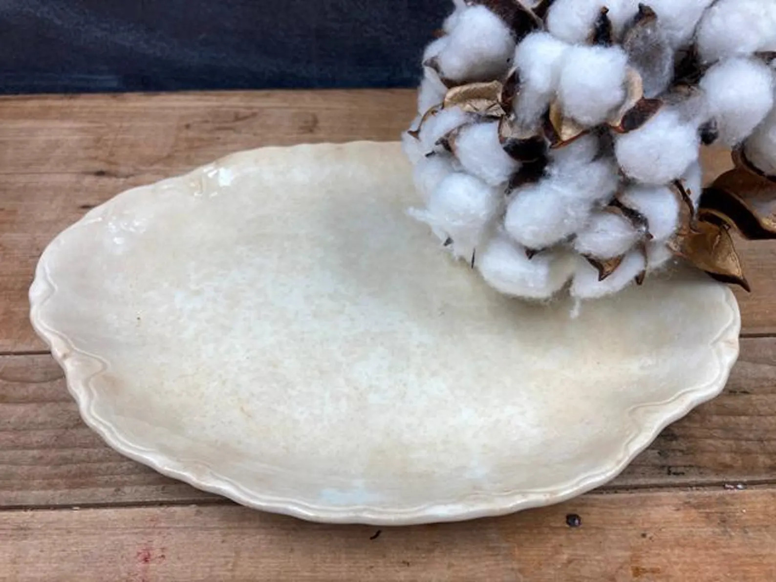 White Ironstone Platter Medium Size Tea Stained Vintage Platter Farmhouse Rustic Country Kitchen ... | Etsy (US)