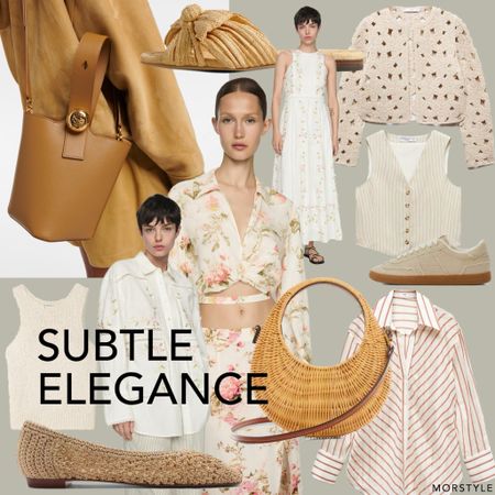 Subtle Elegance. 
Crochet cardigan, rattan bag, raffia ballet flats, pin stripe shirt, Loewe button bag, linen shirt, floral midi dress, spring dress  

#LTKeurope #LTKSeasonal #LTKstyletip