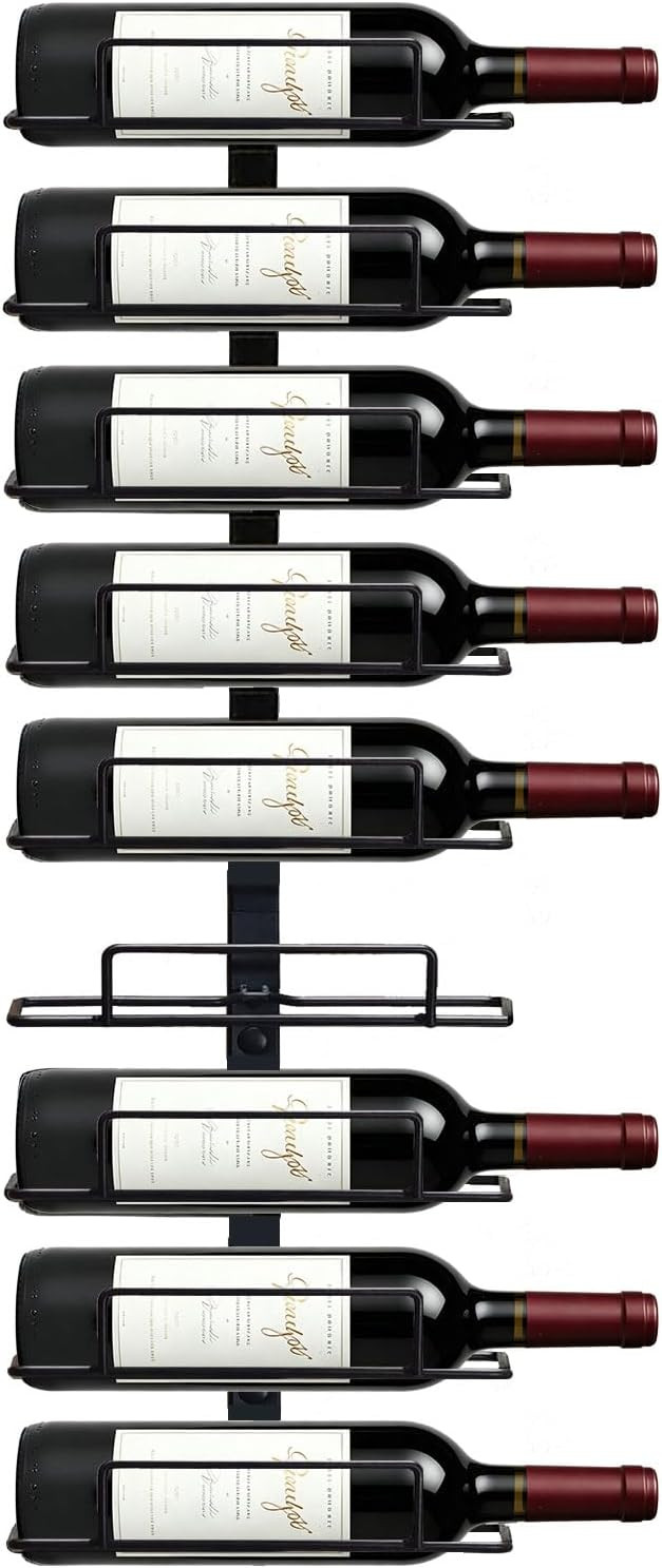 Wall Mount Wine Rack – 9 Bottles – Black Metal Wine Bottle Holder for Wall, Wine Rack for Hom... | Amazon (US)