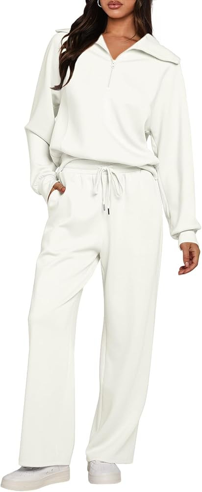 MEROKEETY Women's 2 Piece Outfits 2024 Long Sleeve Half Zip Sweatshirt Wide Leg Sweatpants Lounge... | Amazon (US)