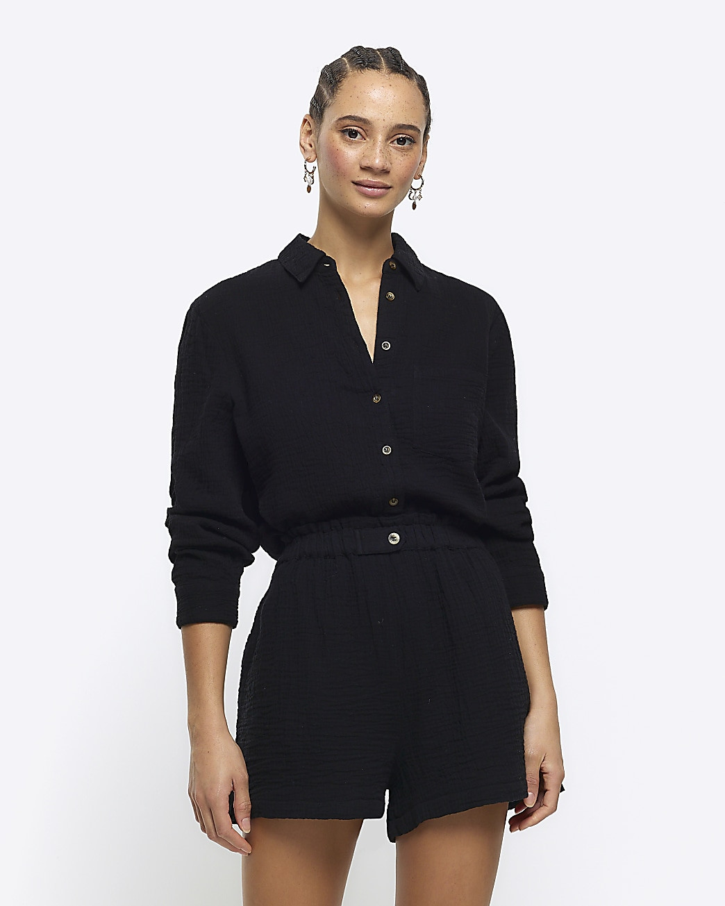 Black elasticated shorts | River Island (UK & IE)