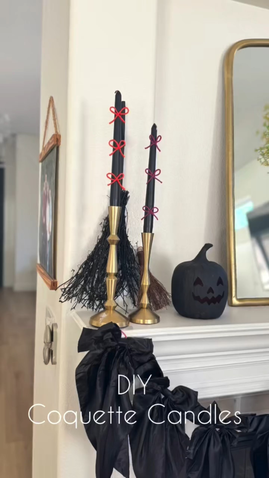 This candle went from boring to BOO-tiful 👻🎀

I saw my friend @fernandmaplestyle make these and I knew I needed to try and make my own version! 

So simple and adds to much to a basic candle! 

#adaydreamblog #halloweendiy #halloween #halloweencrafts #coquette #candles #spookyseason #fall #october #halloweendecor #momlife #mantledecor #halloweenmantle #bows