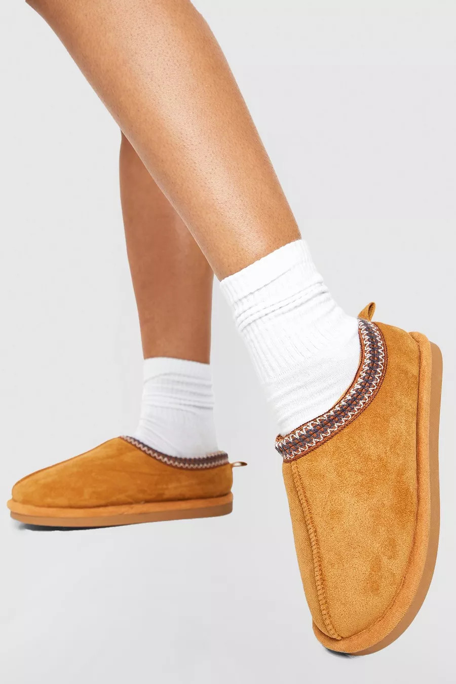 Embroidered Slip On Cozy Mules | boohoo (US & Canada)