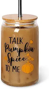 Amazon.com | Drinking Glass Cups with Bamboo Lid and Metal Straw, Beer Can Glass 16 oz Fall Orang... | Amazon (US)