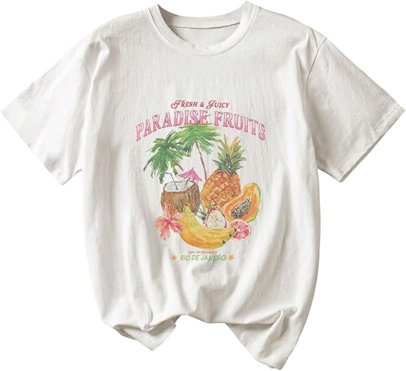 SweatyRocks Women's Summer Letter Graphic Tees Short Sleeve Crew Neck Y2K T Shirts | Amazon (US)