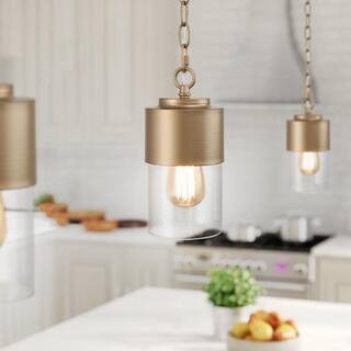 Uolfin Modern Cylinder Pendant Light Carm 1-Light Gold Kitchen Island Pendant Light with Clear Gl... | The Home Depot
