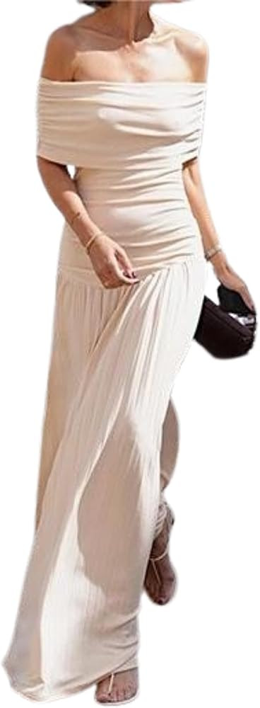 Maxi Dress Off The Shoulder Dresses for Women Slash Neck Sexy Pleated Dress Date Night Dresses fo... | Amazon (US)