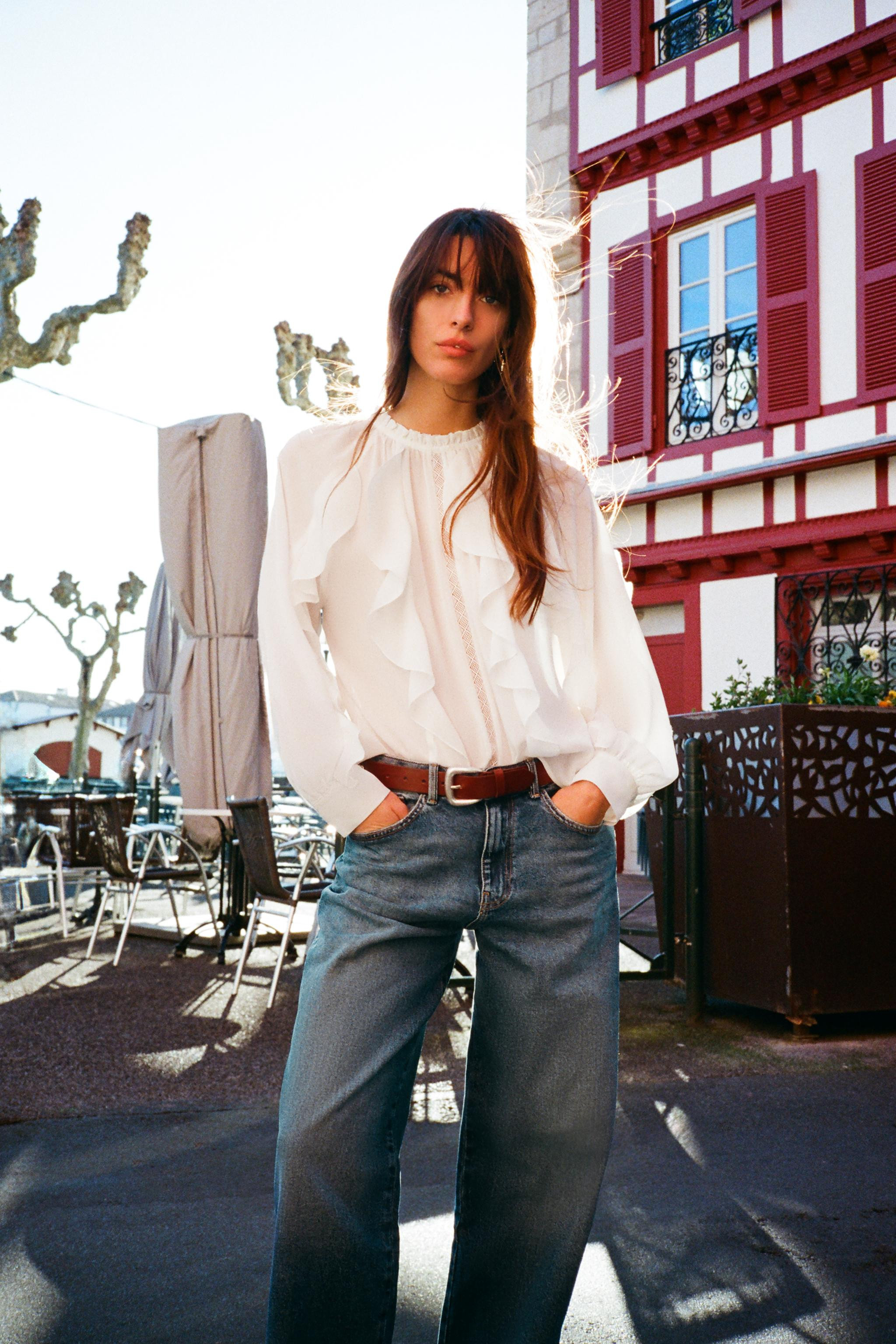 RUFFLED LACE INSERT BLOUSE | Zara US