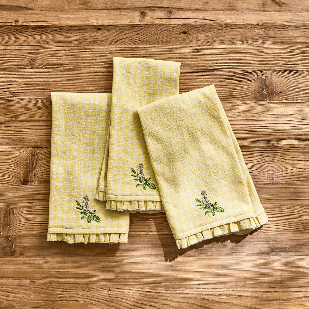 NYBG Embroidered Gingham Tea Towels, Set of 3 | GreenRow
