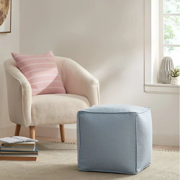 Gap Home Washed Denim Indoor Floor Pouf Light Blue 16" x 16" x 16" - Walmart.com | Walmart (US)