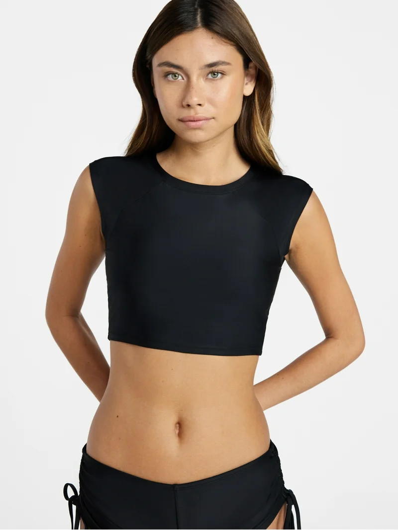 No Boundaries Kona Crush Rashguard Crop Top with Short Sleeves, Women’s XXS-XXL | Walmart (US)