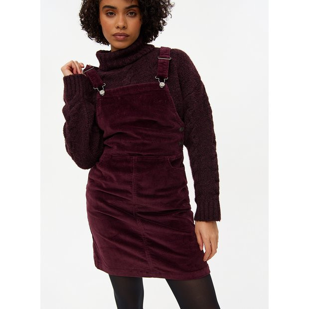 Burgundy Corduroy Mini Pinafore Dress 10 | Tu Clothing