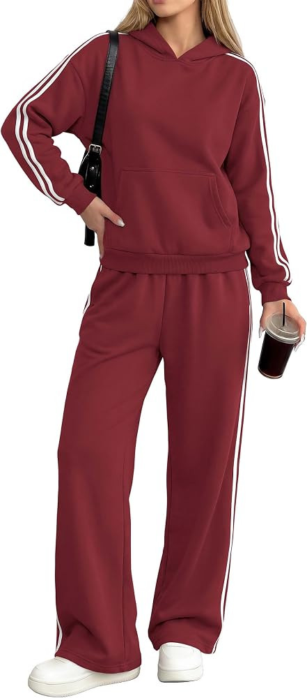 PRETTYGARDEN Womens Striped Sweatsuits 2 Piece Outfits Matching Lounge Sets | Amazon (US)