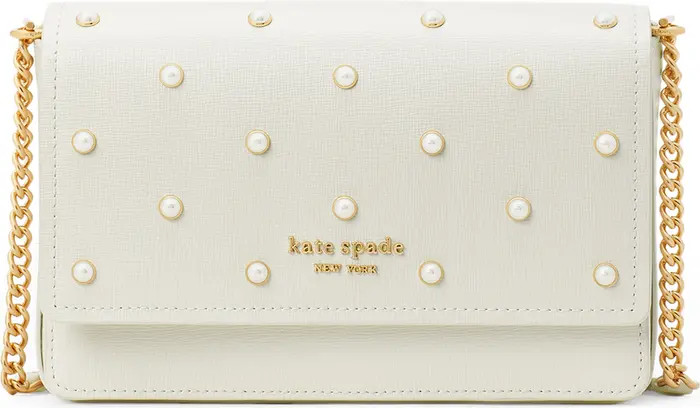 morgan imitation pearl flap chain wallet | Nordstrom