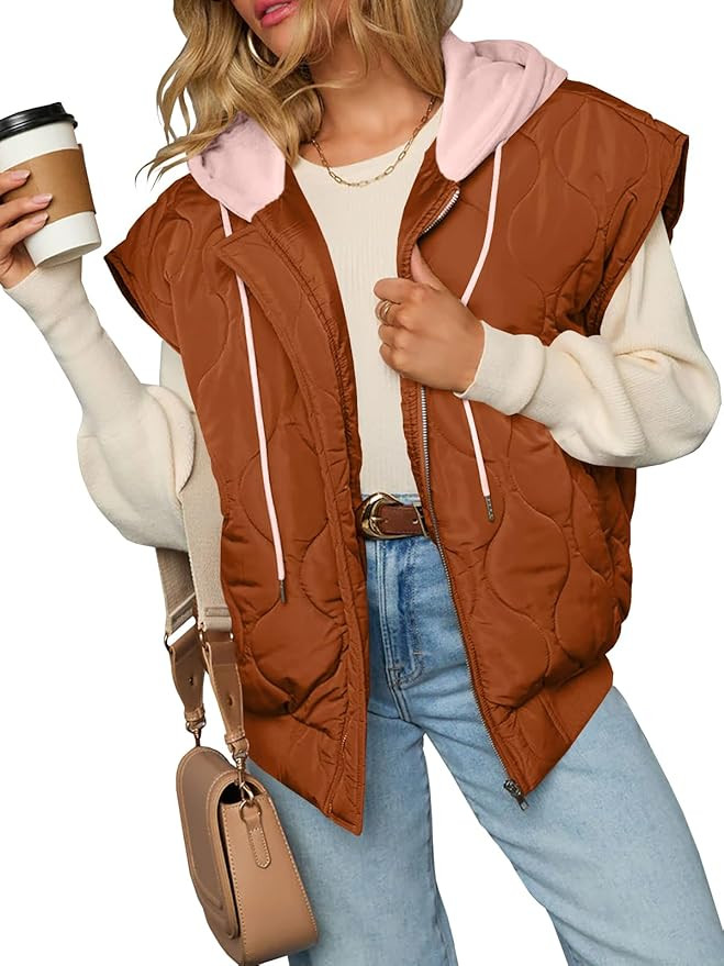 Women Puffer Vest Lightweight Hooded Sleeveless Warm Zip Up Winter Jackets with Pockets | Amazon (US)
