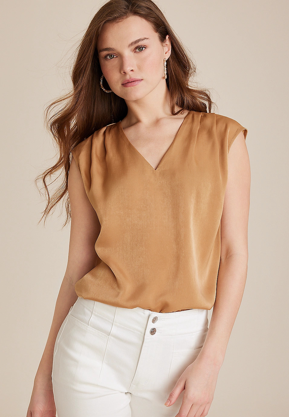 Juni Satin V Neck Blouse | Maurices