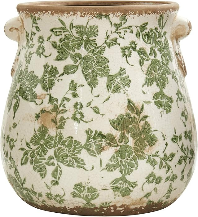 Nearly Natural 10in Ceramic Decorative Vase, Tuscan Style Green Scroll Design for Indoor Home She... | Amazon (US)