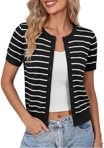 GRACE KARIN Women Short Sleeve Cardigan, 2026 Button Down Knit Sweater Tops, Basic Crew Neck Fall... | Amazon (US)