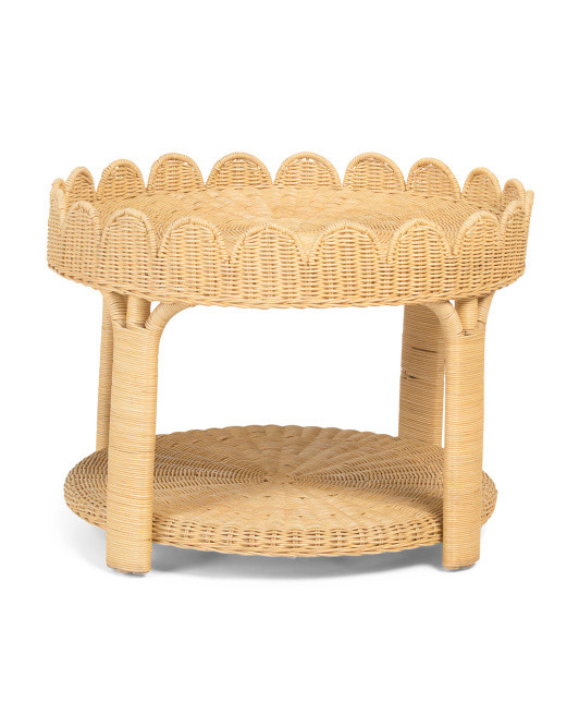 28in Dion Scalloped Round Rattan Table | Furniture & Lighting | Marshalls | Marshalls