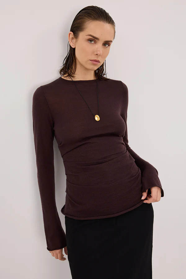 NICO BITTER CHOC MERINO KNIT TOP | DISSH