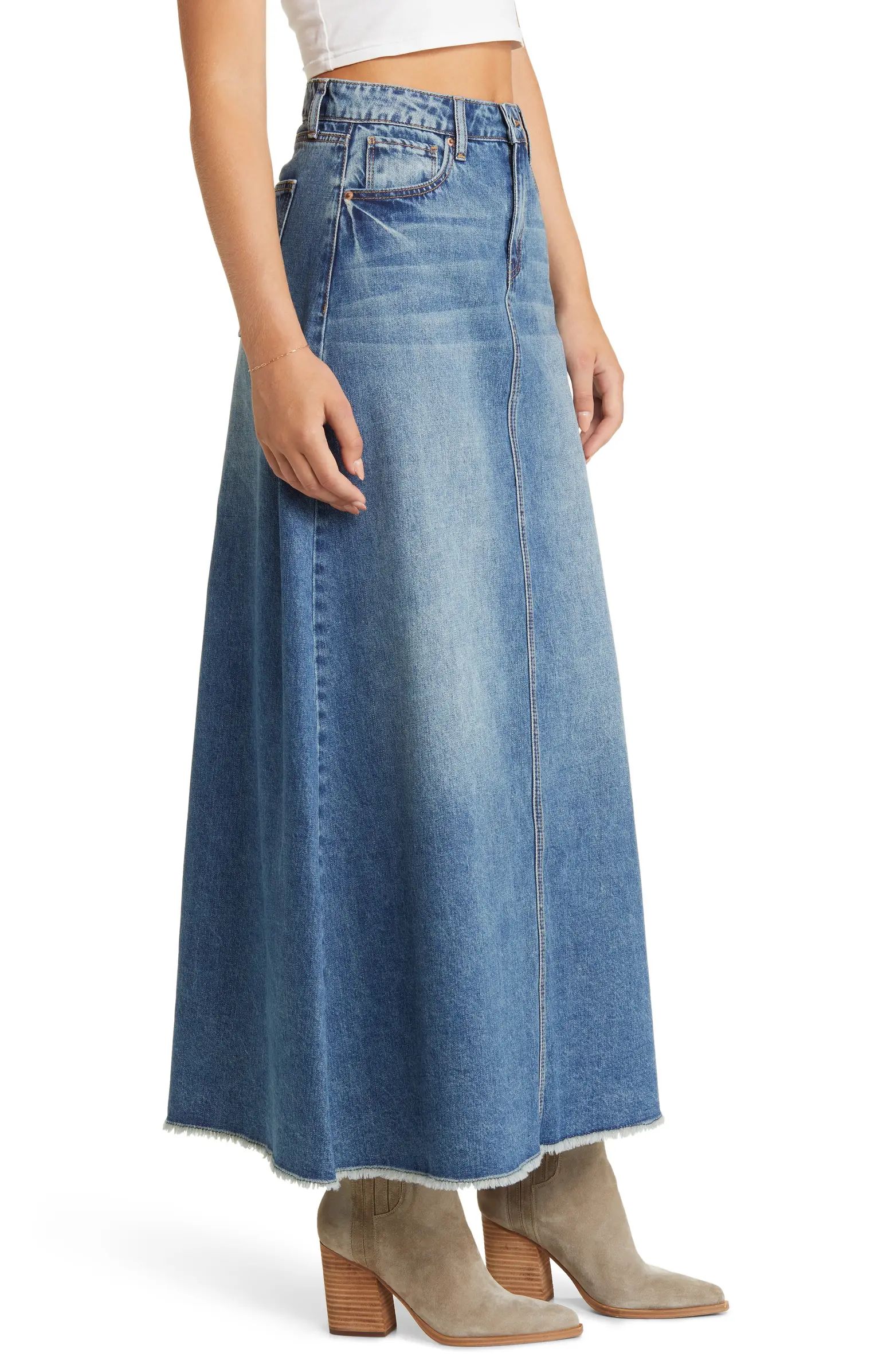 Frayed Hem Denim Maxi Skirt | Nordstrom