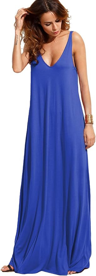 Verdusa Women's Casual Sleeveless Deep V Neck Summer Beach Maxi Long Dress | Amazon (US)