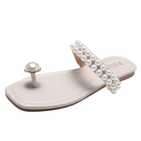 Tangnade Ladies daily all-match casual shoes Women Square Toe Summer Casual Tip Toe Flat With Pearl  | Walmart (US)