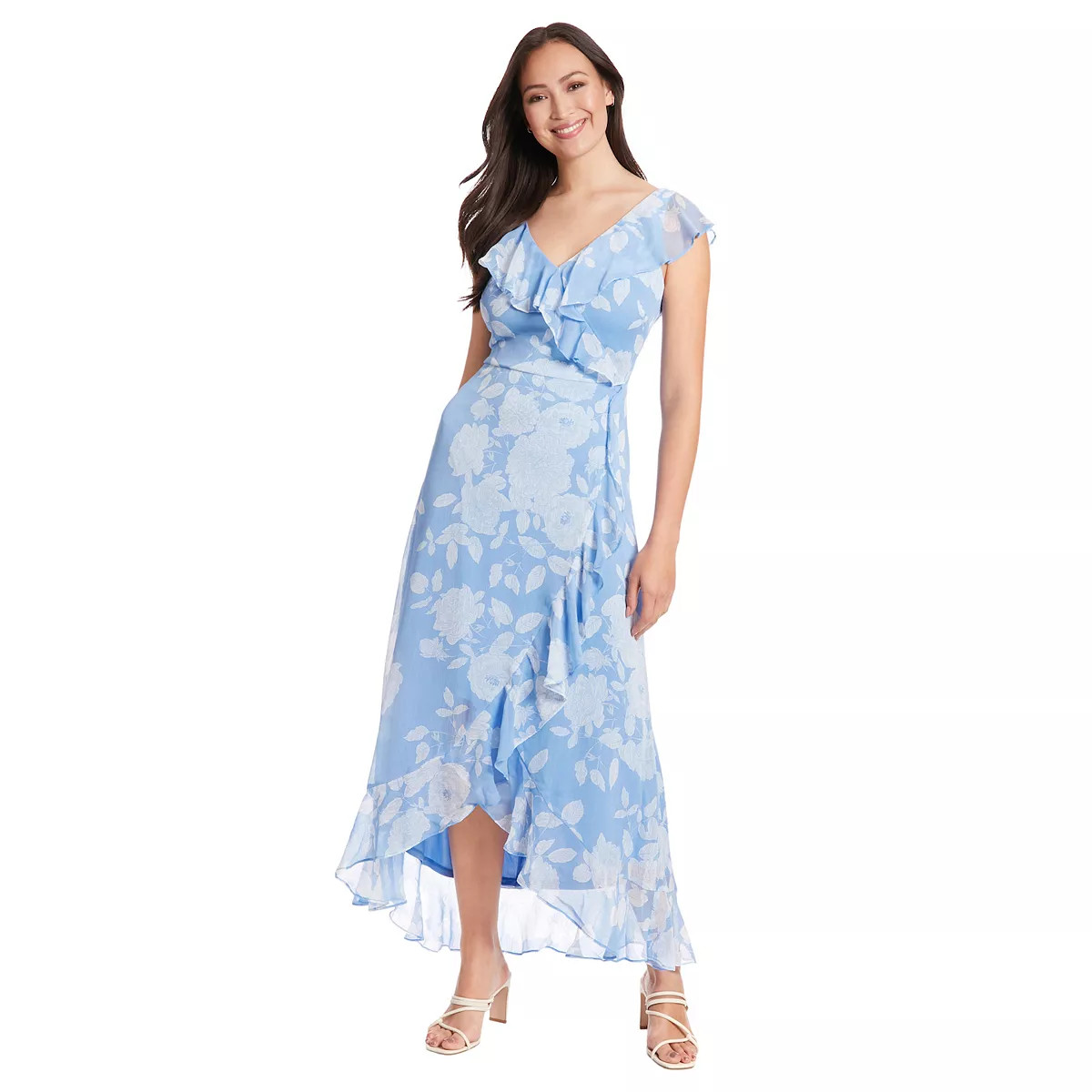Women's London Times Floral Ruffle Wrap High Low Hem Maxi Dress | Kohl's