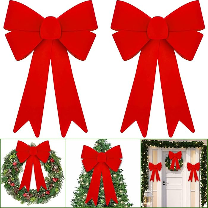 TURNMEON 2 Pack 12'' x 18'' Large Red Velvet Christmas Bows Outdoor Decorations, Christmas Bows W... | Amazon (US)