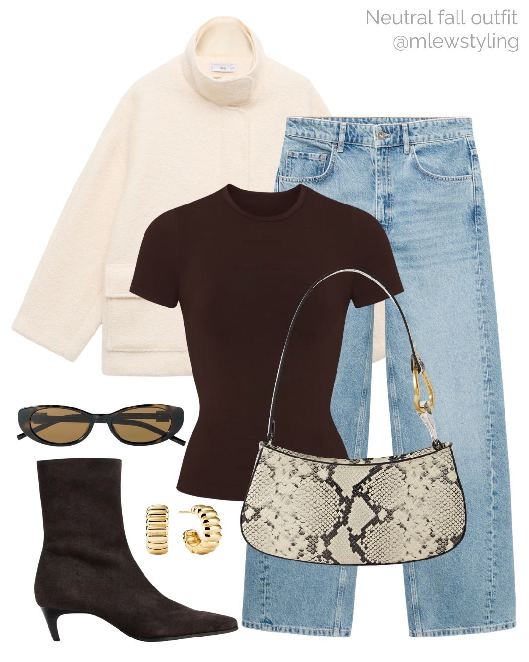 Chic neutral outfit for fall 🍂

Tags: chocolate brown skims t-shirt, mango mid rise jeans, funnel neck jacket, kitten heel ankle boots, staud shoulder bag, chic autumn outfit, elevated look 

#LTKSeasonal #LTKShoeCrush #LTKItBag