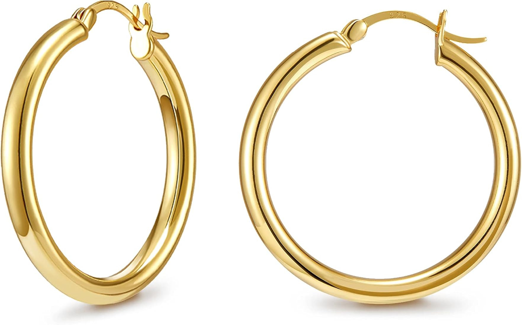 SWEETV 925 Sterling Silver Hoop Earrings-Chunky Huggie Earrings for Women, Diameter 25/30/40/50MM | Amazon (US)