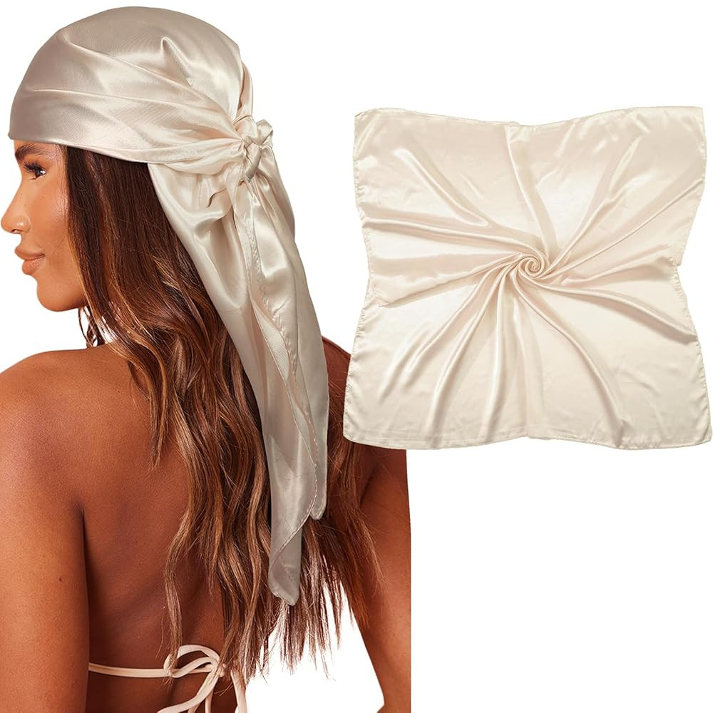 AWAYTR 35" Large Square Satin Head Scarf - Silk Hair Scarf Square Hair Bandanas Large Scarf Sleep... | Amazon (US)