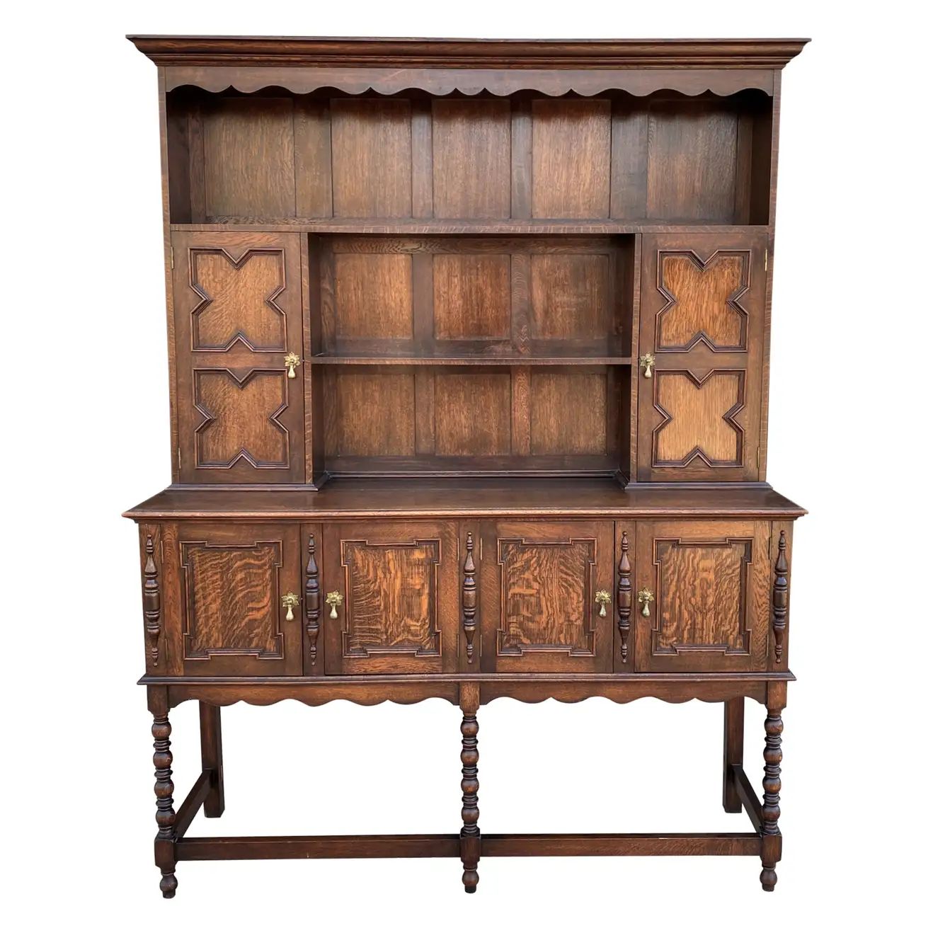 Antique English Welsh Plate Dresser Sideboard Server Buffet Jacobean Oak c.1890 | 1stDibs