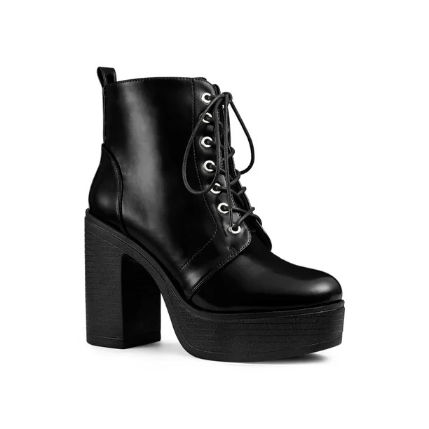 Unique Bargains Women's Platform Chunky High Heel Lace up Combat Boots - Walmart.com | Walmart (US)
