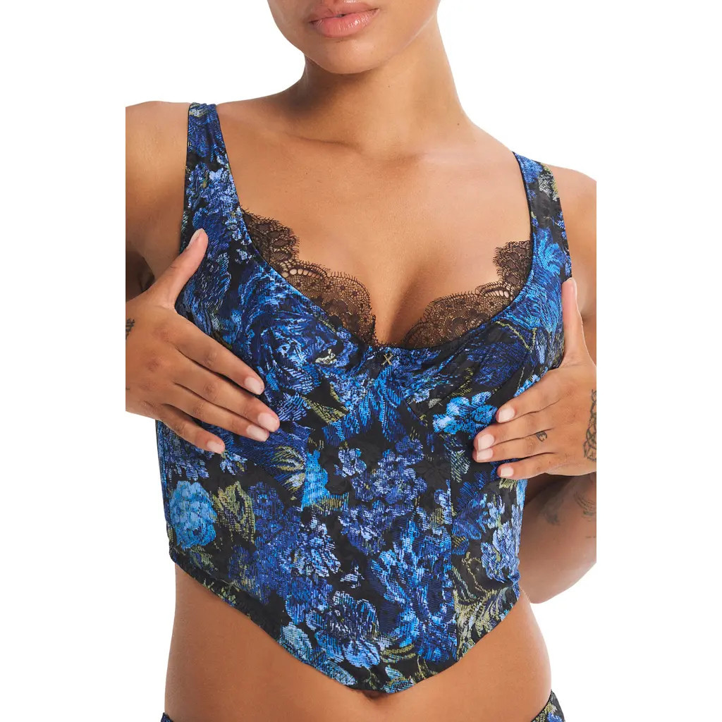 SAVAGE X FENTY Floral Rush Bustier in Black Caviar Tapestry Print at Nordstrom, Size 1X | Nordstrom