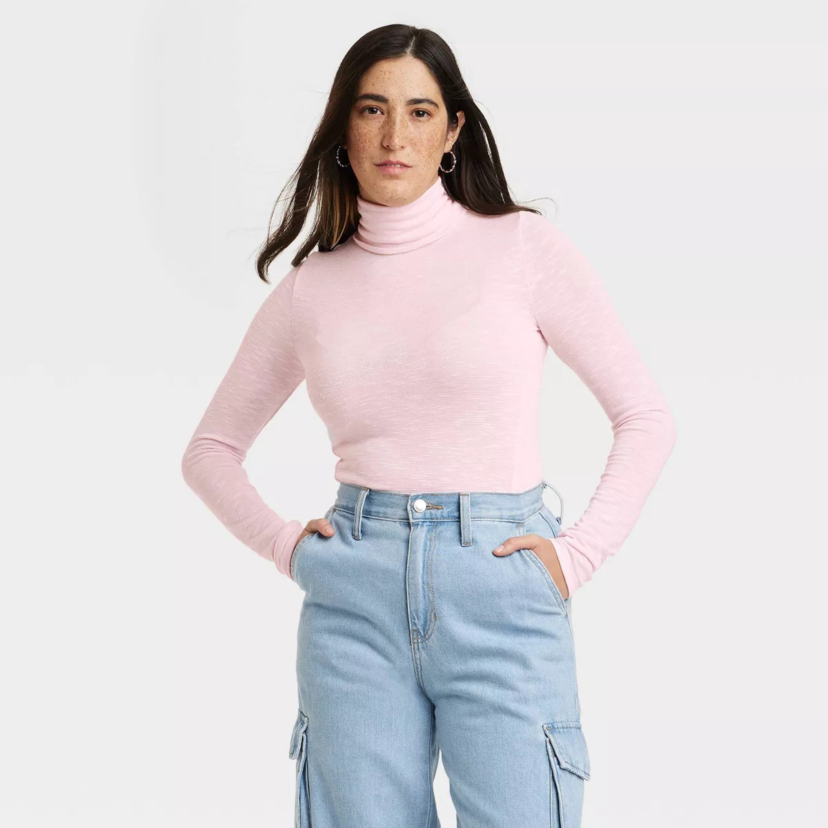Women's Long Sleeve Mock Turtleneck T-Shirt - Universal Thread™ Pink L | Target
