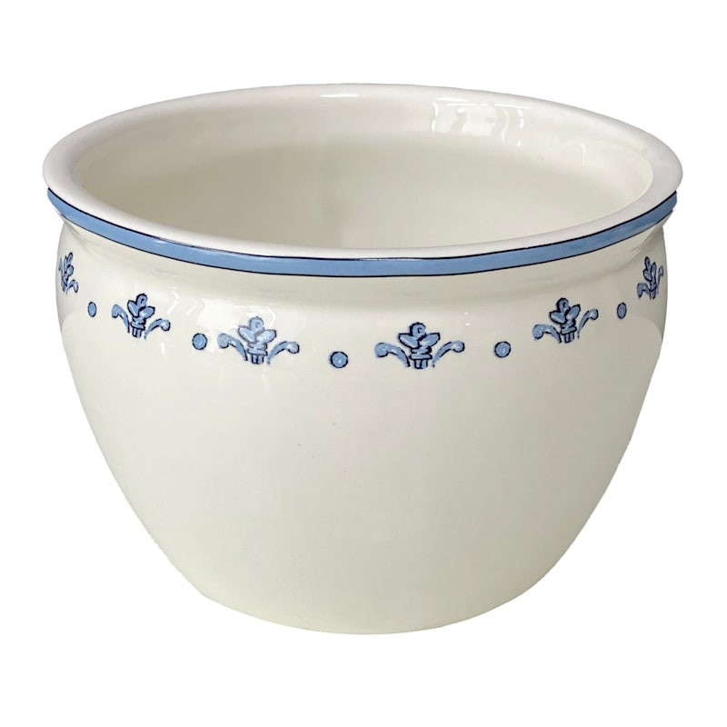 Willow Crossley White Ceramic Vase with Blue Printed Boarder, 6" | At Home