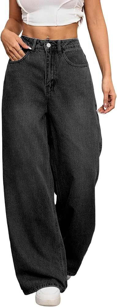 Womens Baggy Jeans Wide Leg Denim Pants Y2k 90s Vintage Hip Hop Loose Long Trousers Streetwear | Amazon (US)