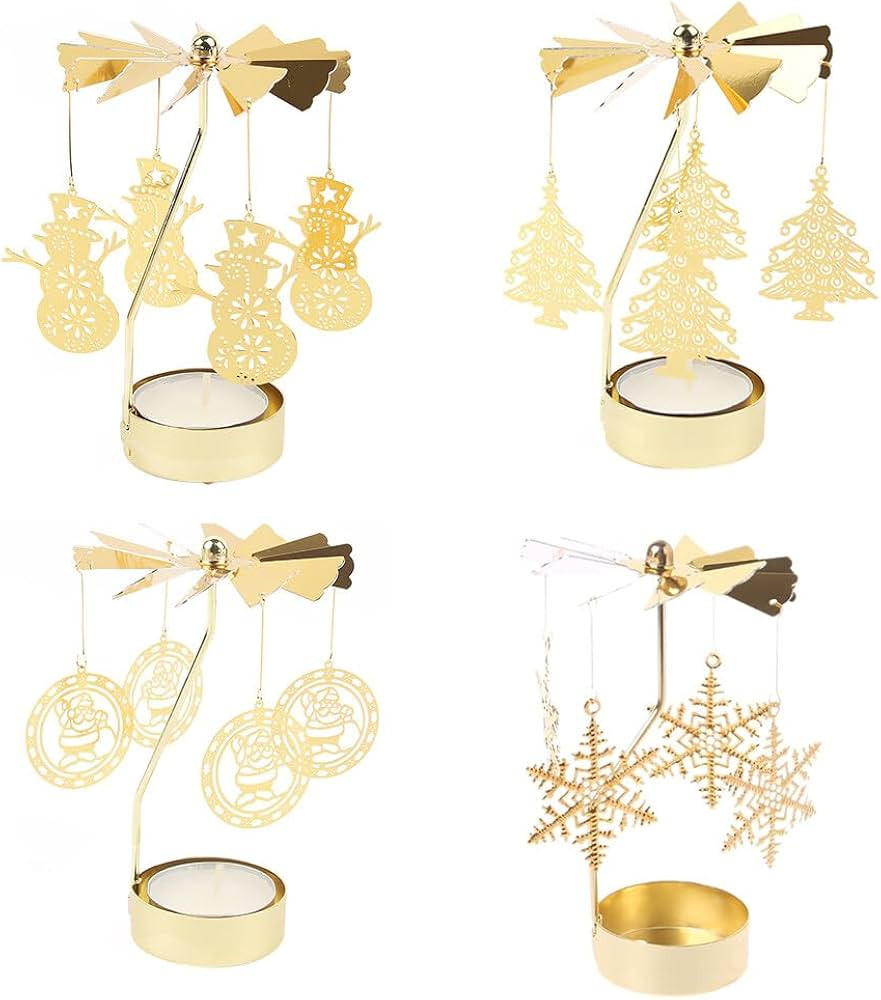 Uposao 4Pcs Rotating Tea Light Holder Candle Spinner Metal Candlestick Holder Christmas Rotary Te... | Amazon (UK)